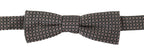 Black White Flower Pattern Silk Neck Bow Tie