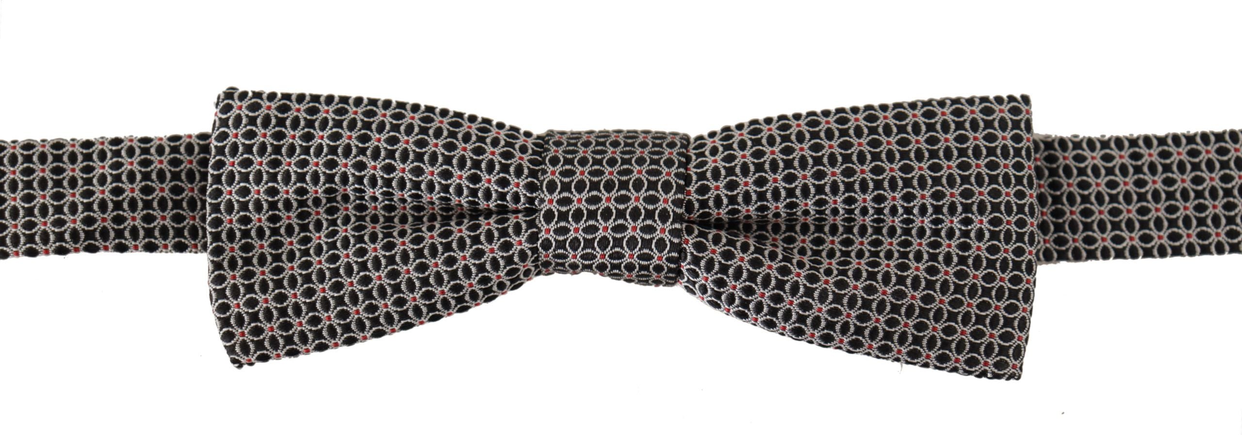 Black White Flower Pattern Silk Neck Bow Tie