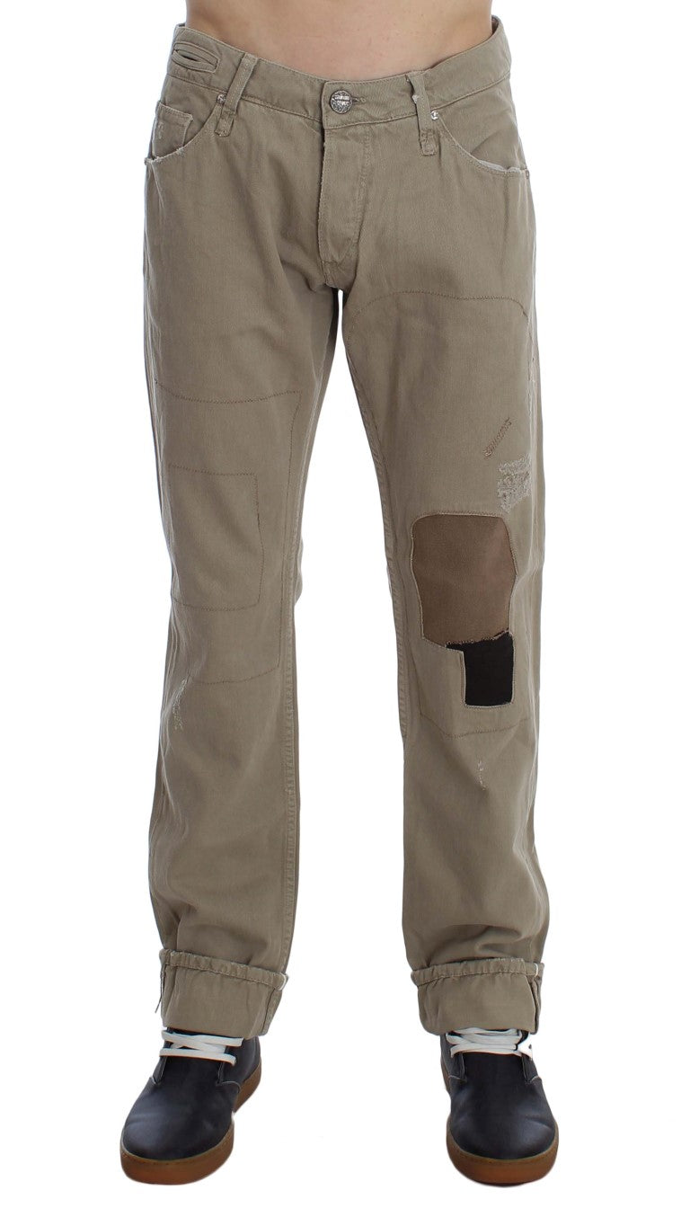 Jeans in cotone patchwork beige