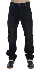 Blue Wash Baumwoll-Denim Jeans mit geradem Schnitt