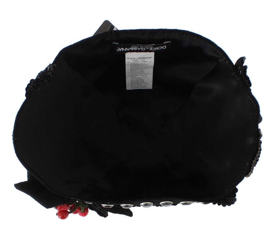Schwarze Kristall-Goldkirschen Brosche Hut