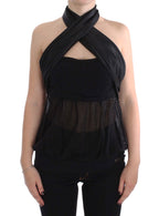 Black Neck Wrap Top Bluse