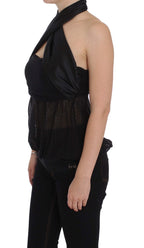 Black Neck Wrap Top Bluse