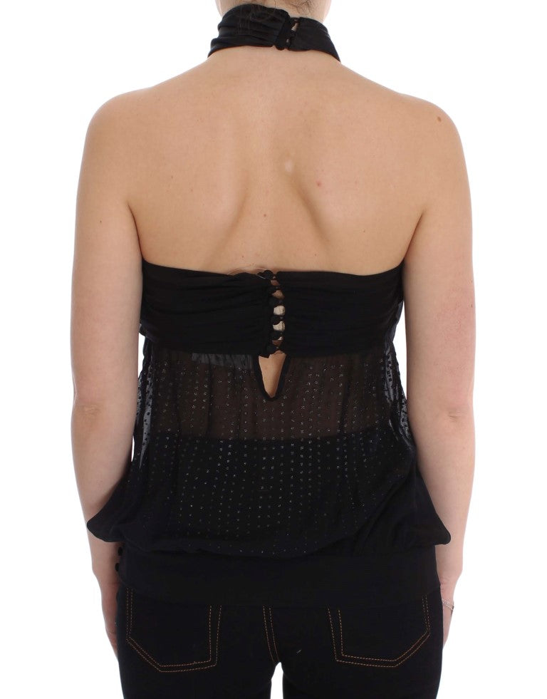 Black Neck Wrap Top Bluse