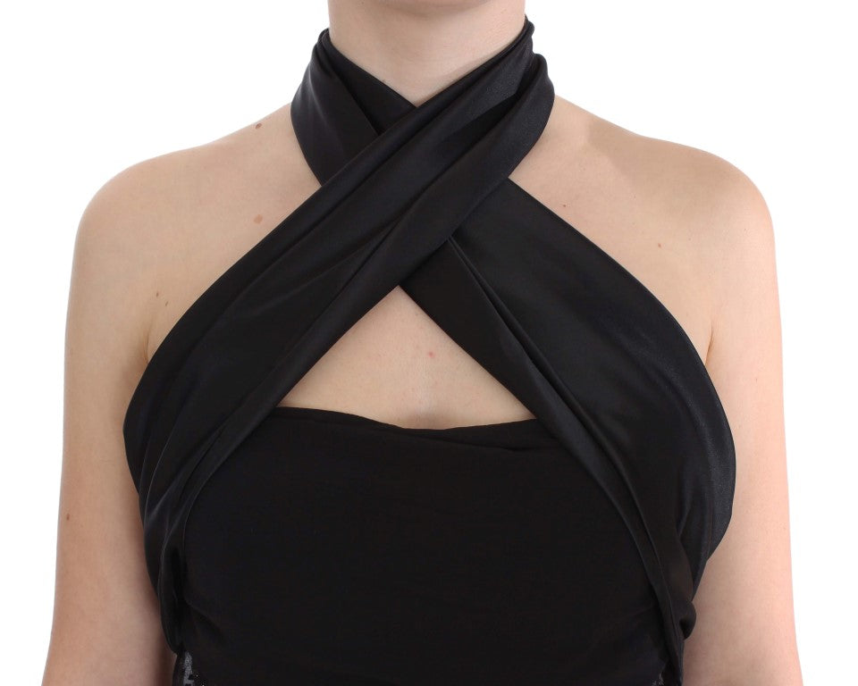 Black Neck Wrap Top Bluse