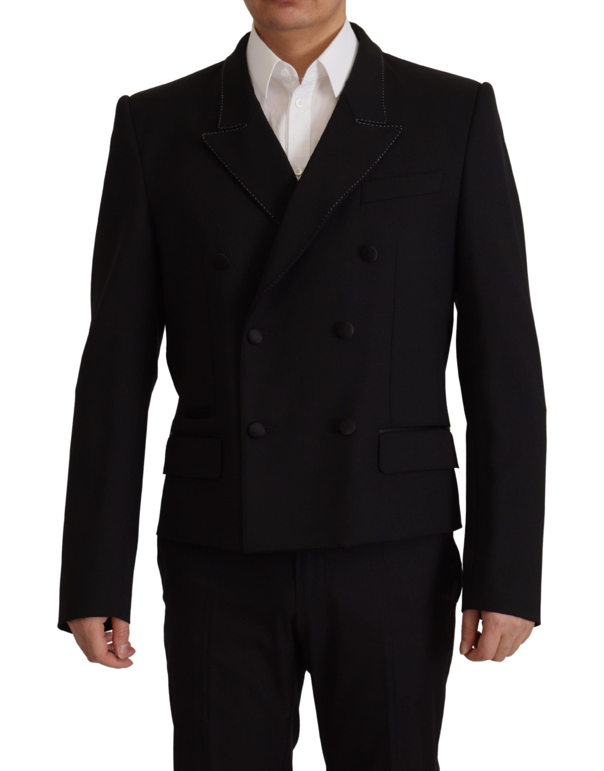 Schwarze zweireihige Mantel Blazer Jacke