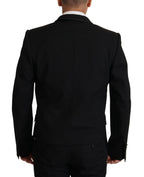 Schwarze zweireihige Mantel Blazer Jacke