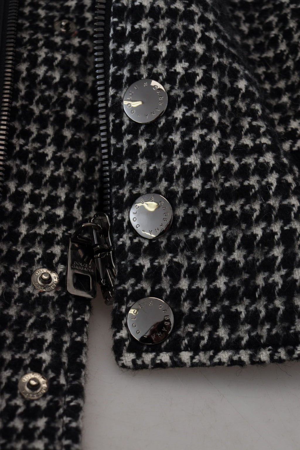 Bomberjacke aus Polyester mit schwarzem Hahnentrittmuster