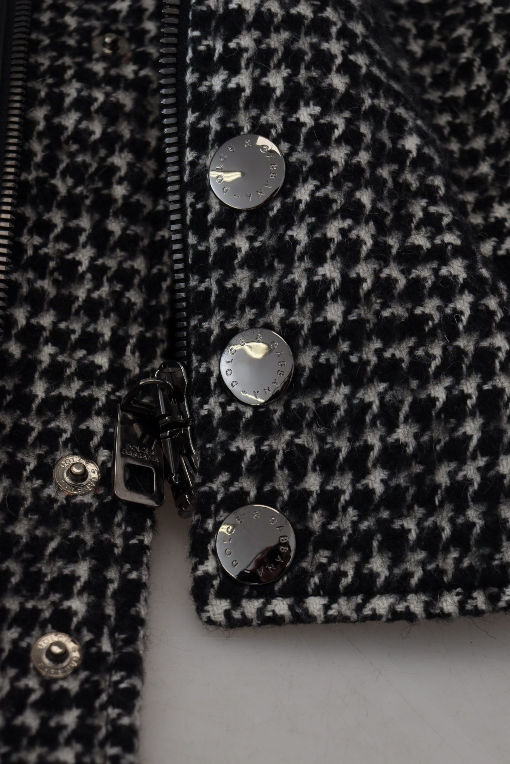 Bomberjacke aus Polyester mit schwarzem Hahnentrittmuster