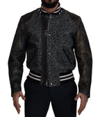 Bomberjacke aus Polyester mit schwarzem Hahnentrittmuster