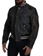 Bomberjacke aus Polyester mit schwarzem Hahnentrittmuster