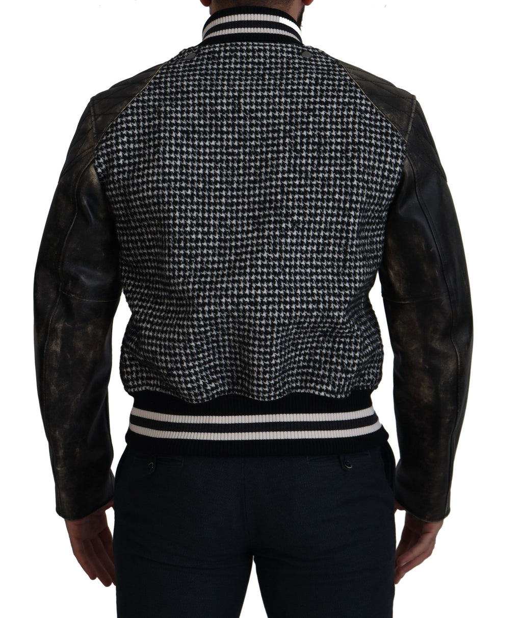 Bomberjacke aus Polyester mit schwarzem Hahnentrittmuster