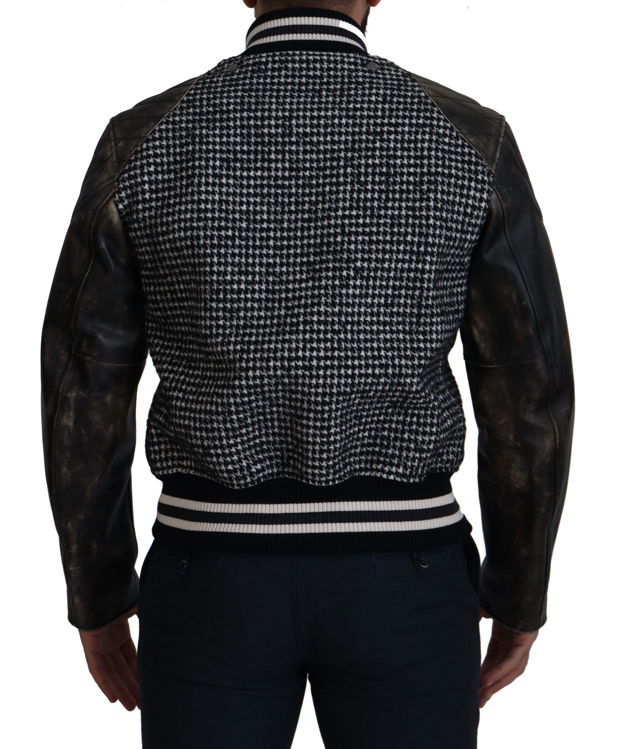 Bomberjacke aus Polyester mit schwarzem Hahnentrittmuster
