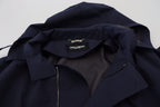 Blue Hooded Double Breasted Coat Jacket
