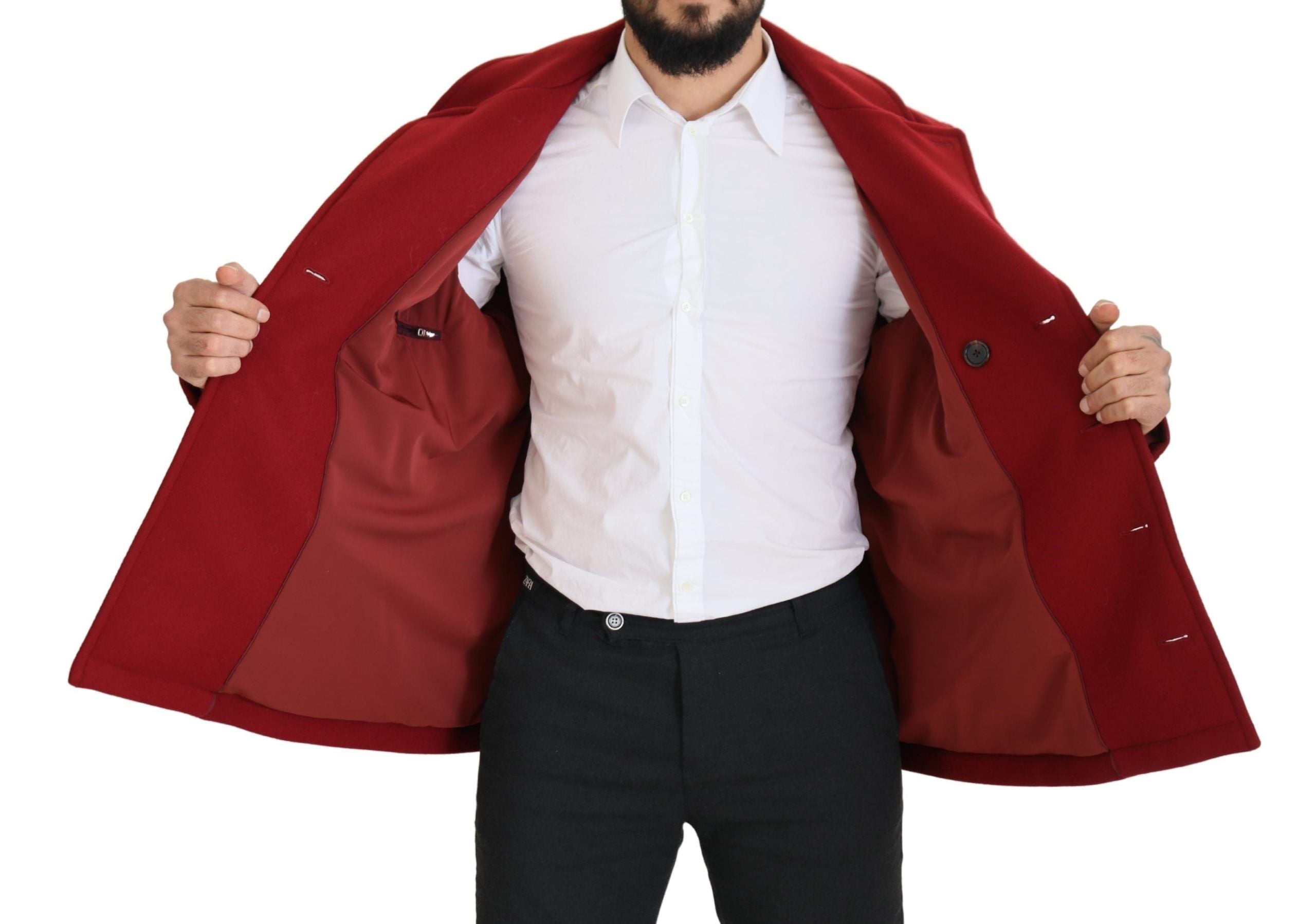 Rote Woll-Doppelreiher-Jacke