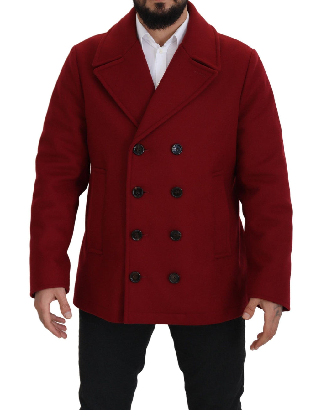 Rote Woll-Doppelreiher-Jacke