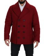 Rote Woll-Doppelreiher-Jacke