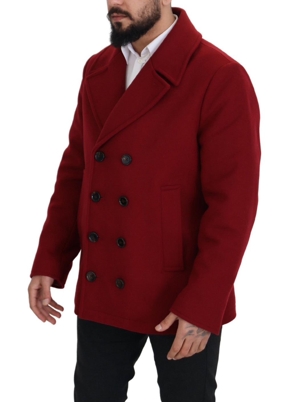 Rote Woll-Doppelreiher-Jacke