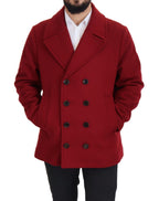 Rote Woll-Doppelreiher-Jacke