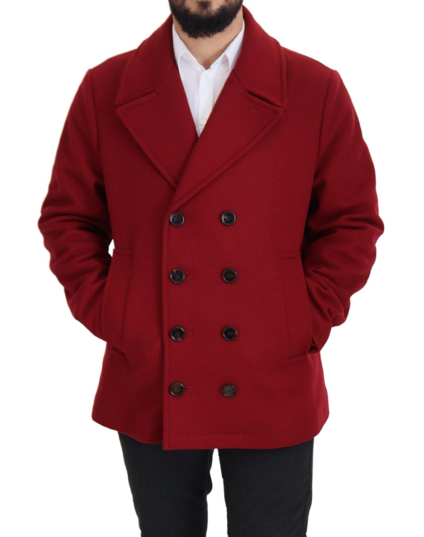 Rote Woll-Doppelreiher-Jacke