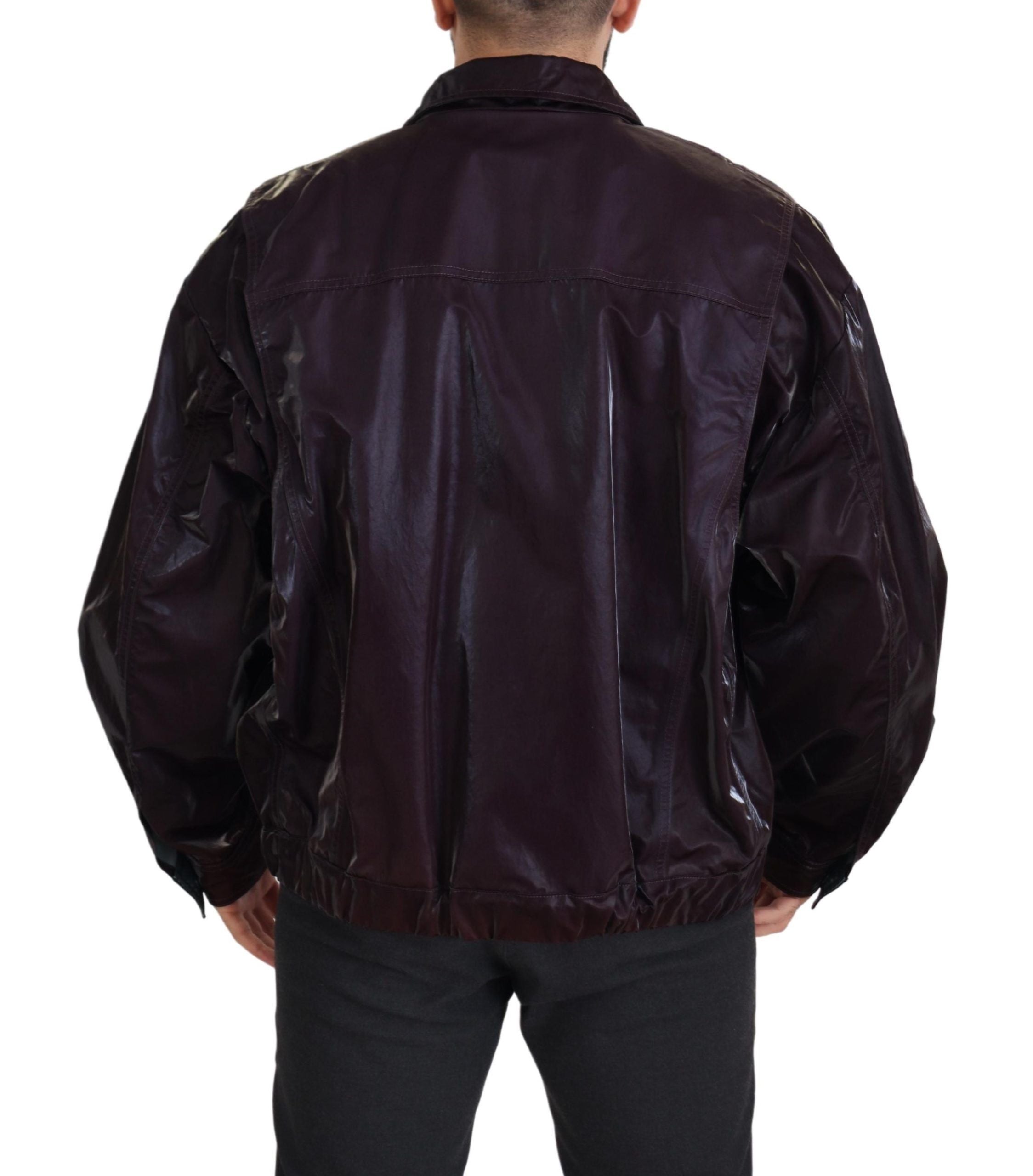 Bordeauxfarbener Herrenmantel/Jacke aus Nylon mit Kragen