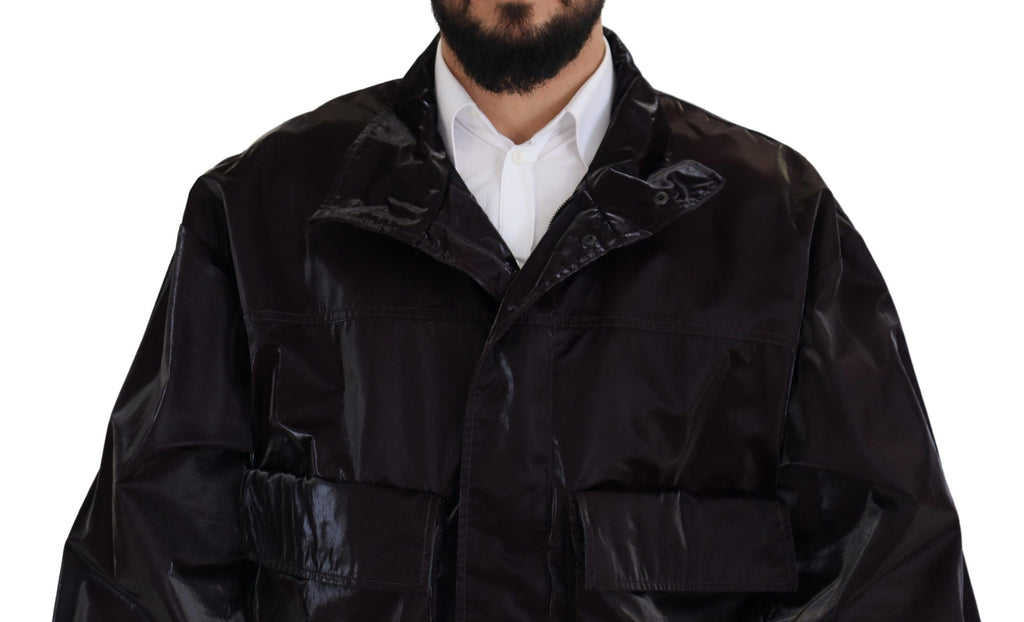 Bordeauxfarbener Herrenmantel/Jacke aus Nylon mit Kragen