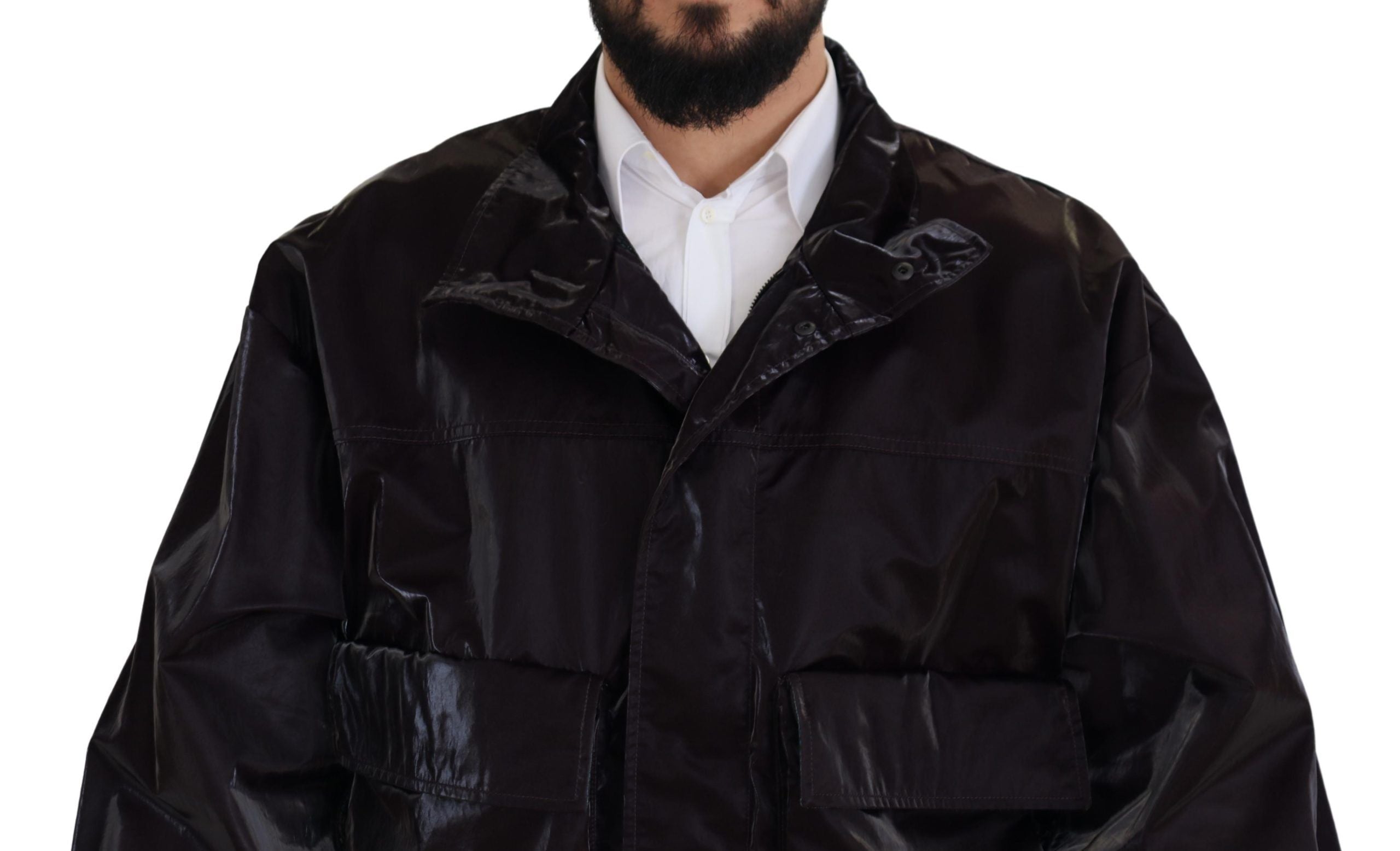 Bordeauxfarbener Herrenmantel/Jacke aus Nylon mit Kragen