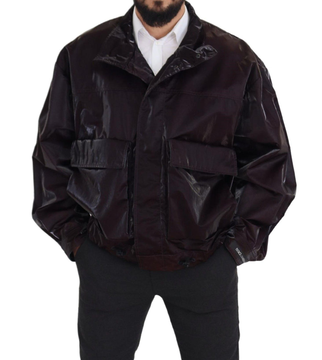 Bordeauxfarbener Herrenmantel/Jacke aus Nylon mit Kragen