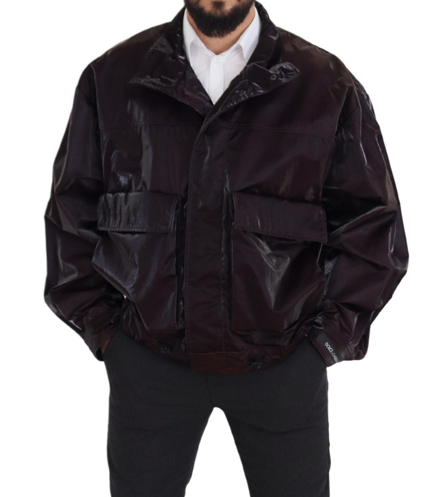Bordeauxfarbener Herrenmantel/Jacke aus Nylon mit Kragen