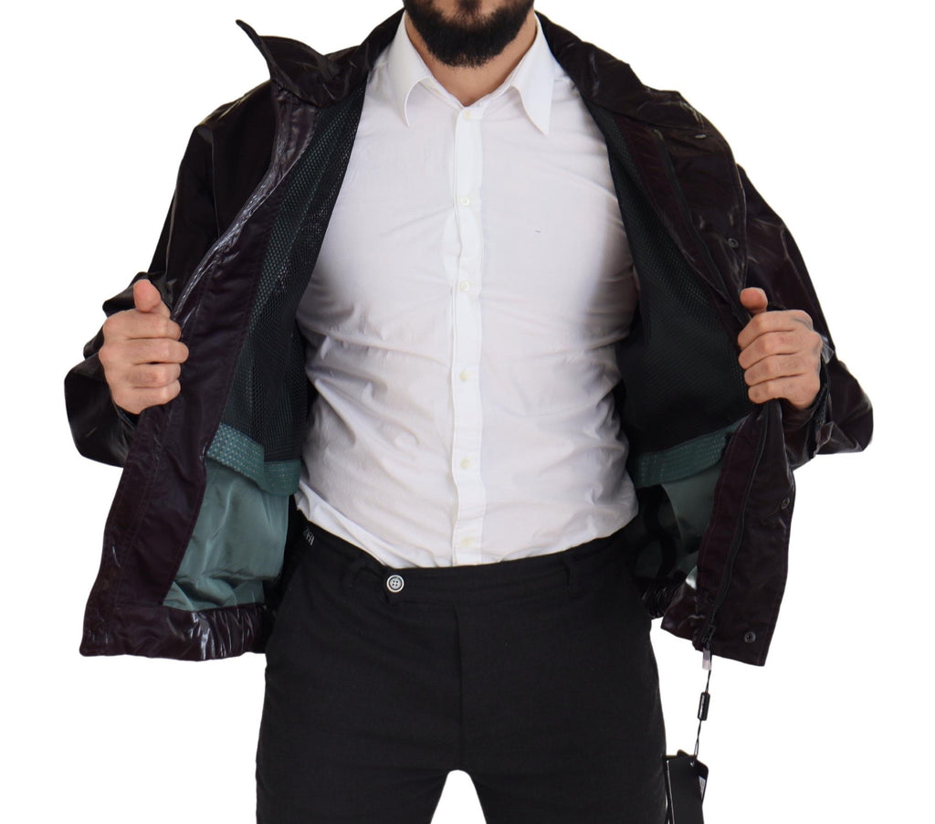 Bordeauxfarbener Herrenmantel/Jacke aus Nylon mit Kragen