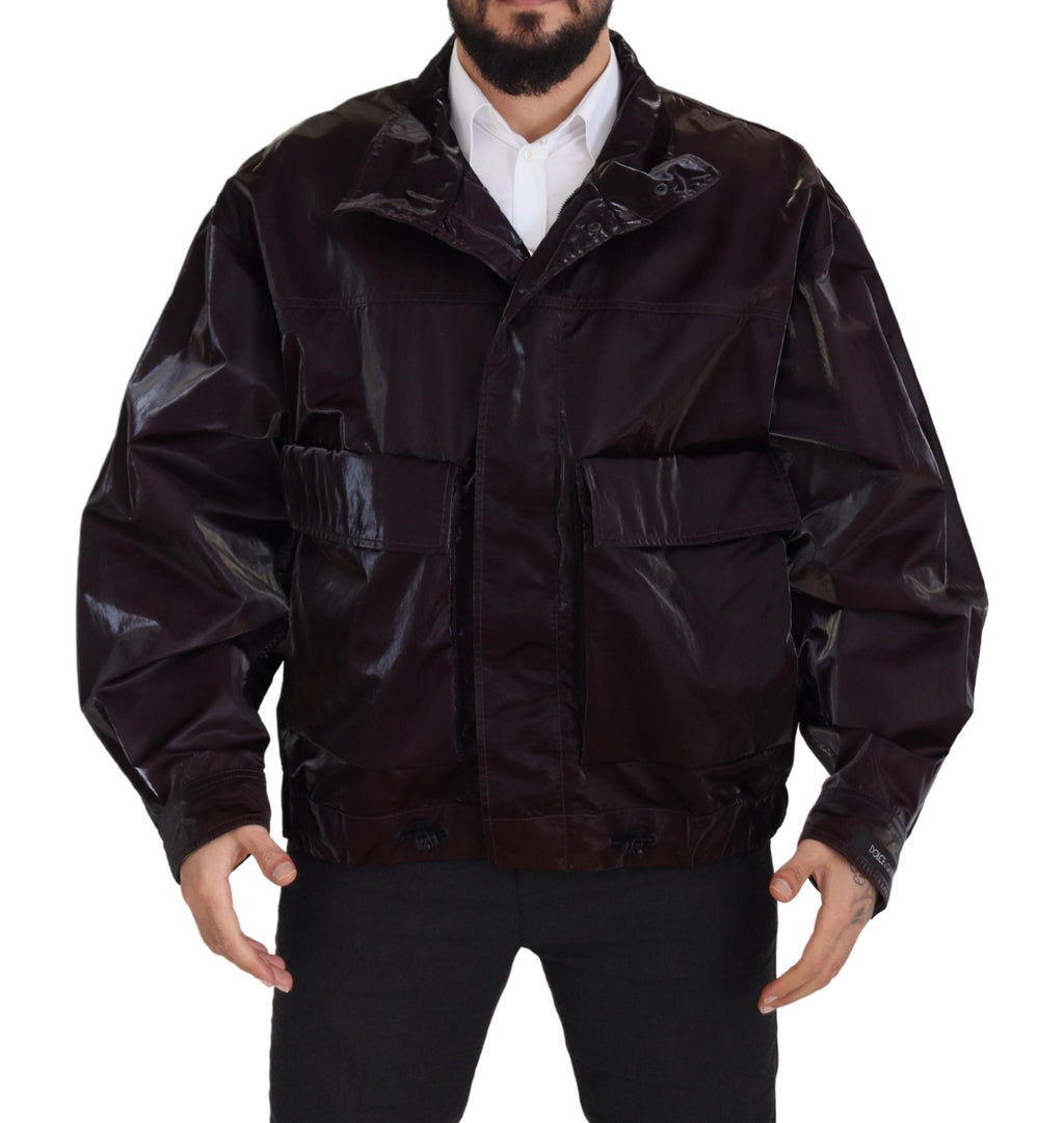 Bordeauxfarbener Herrenmantel/Jacke aus Nylon mit Kragen