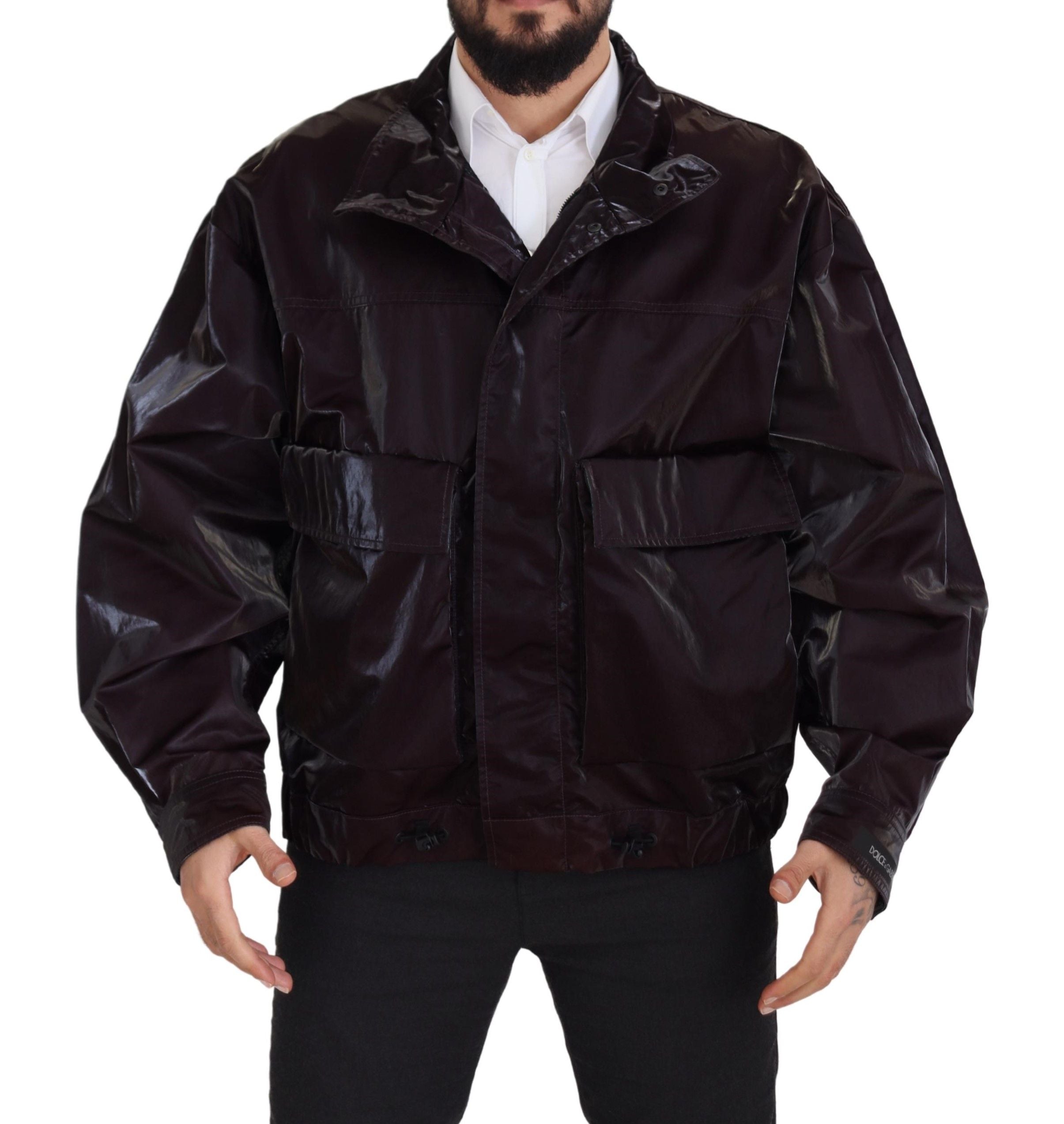 Bordeauxfarbener Herrenmantel/Jacke aus Nylon mit Kragen