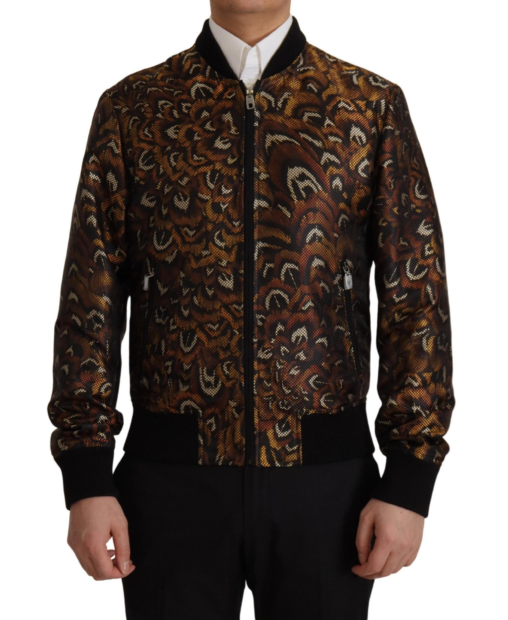 Brauner Feather Blouson mit durchgehendem Reißverschluss