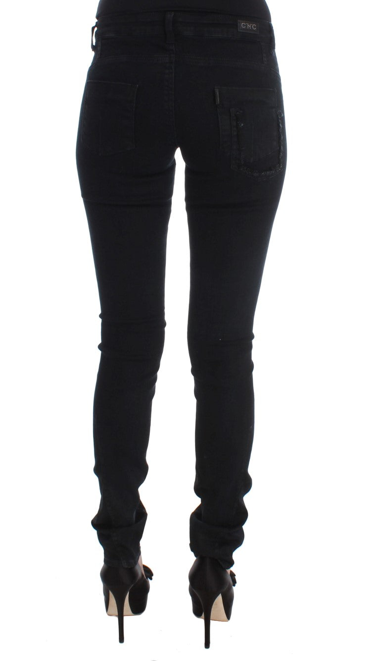 Schwarze schmal geschnittene Jeans aus Baumwolle