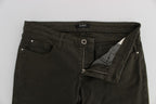 Green Cotton Blend Slim Fit Jeans