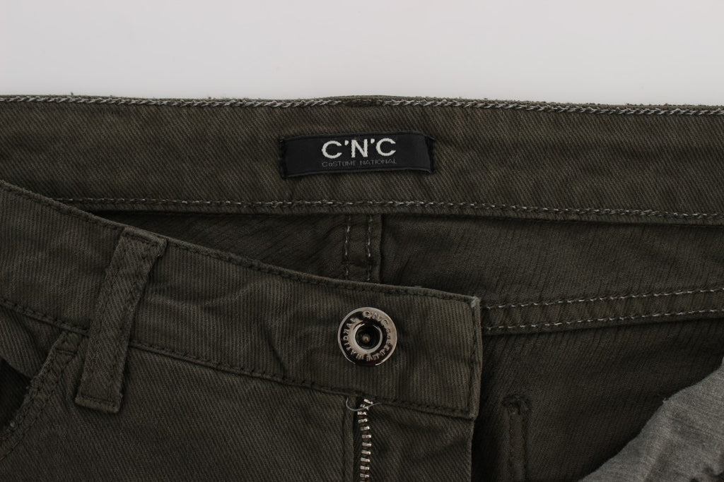 Green Cotton Blend Slim Fit Jeans
