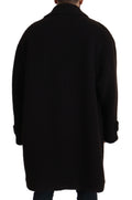 Schwarzer Alpaka Trenchcoat mit Knopfleiste