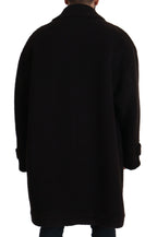 Schwarzer Alpaka Trenchcoat mit Knopfleiste