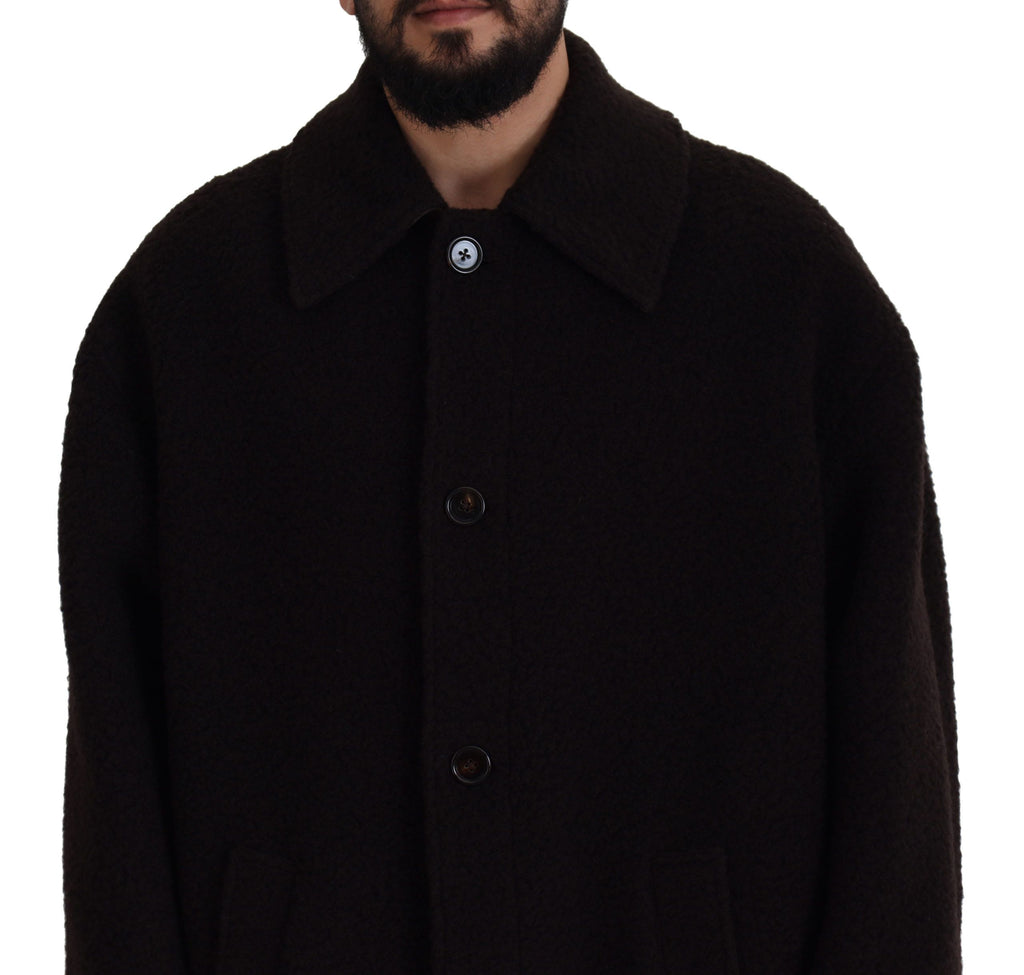 Schwarzer Alpaka Trenchcoat mit Knopfleiste