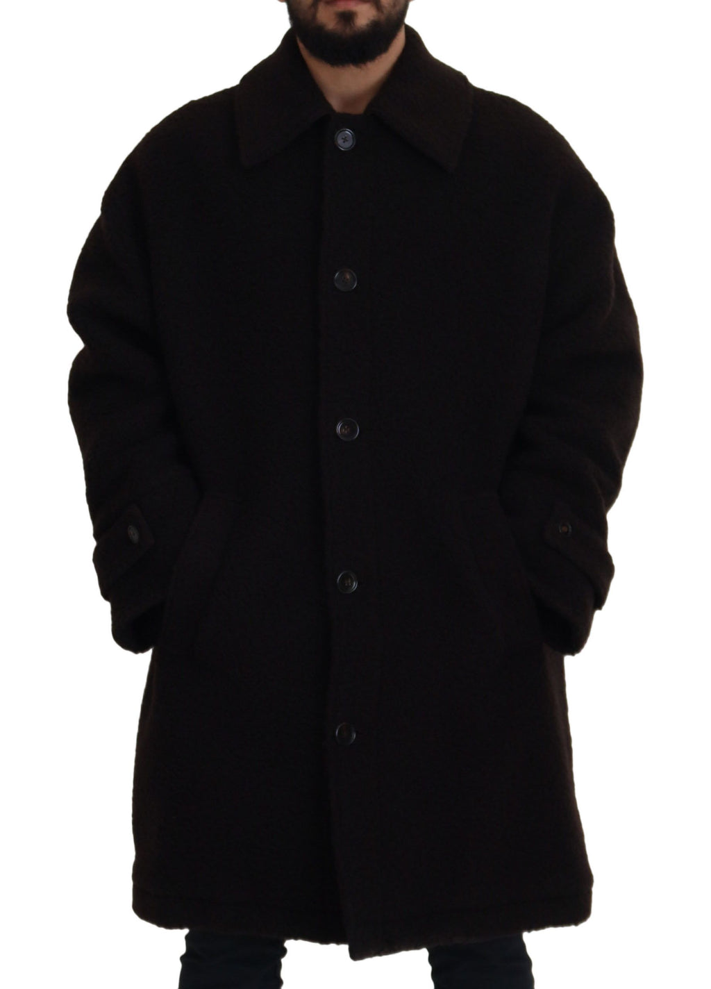 Schwarzer Alpaka Trenchcoat mit Knopfleiste