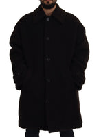 Schwarzer Alpaka Trenchcoat mit Knopfleiste