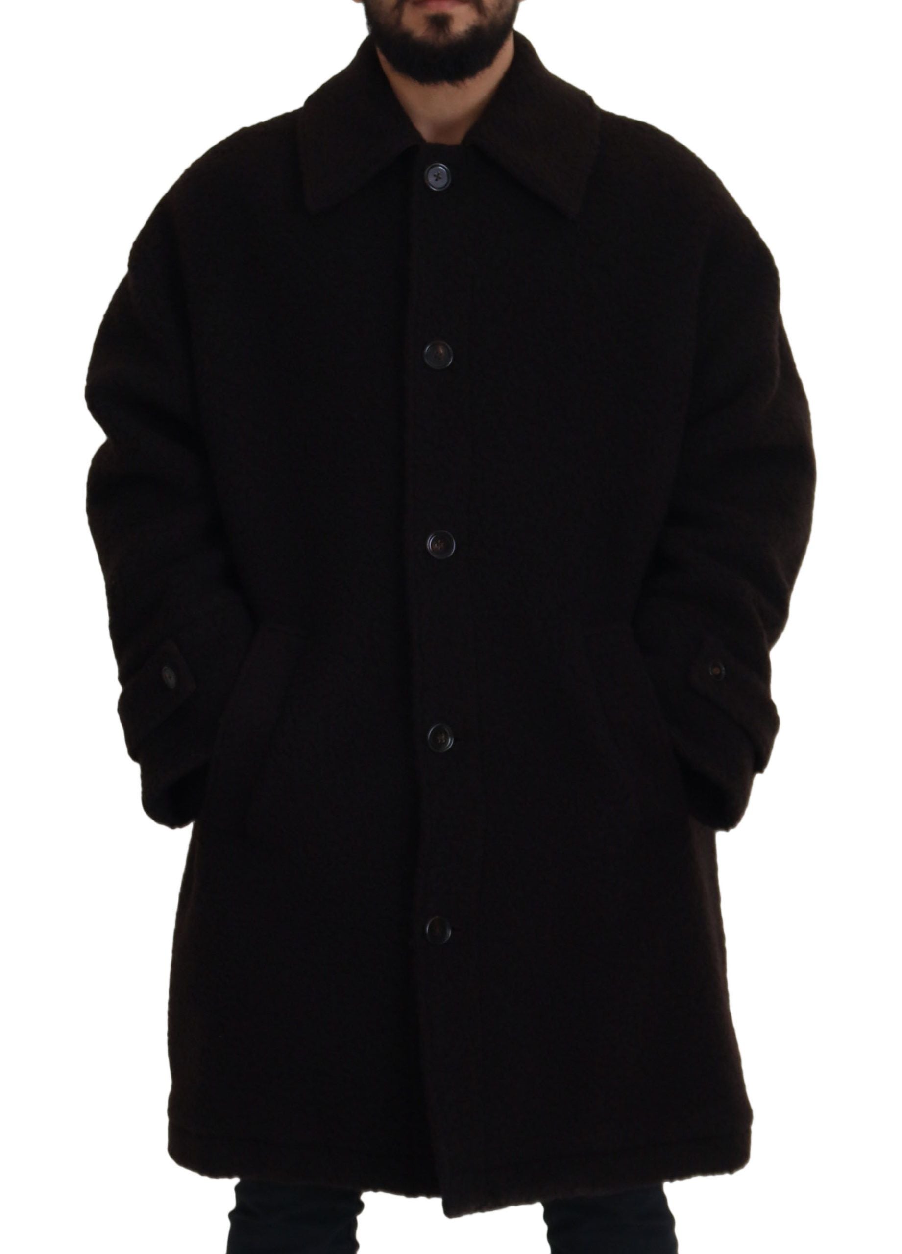 Schwarzer Alpaka Trenchcoat mit Knopfleiste
