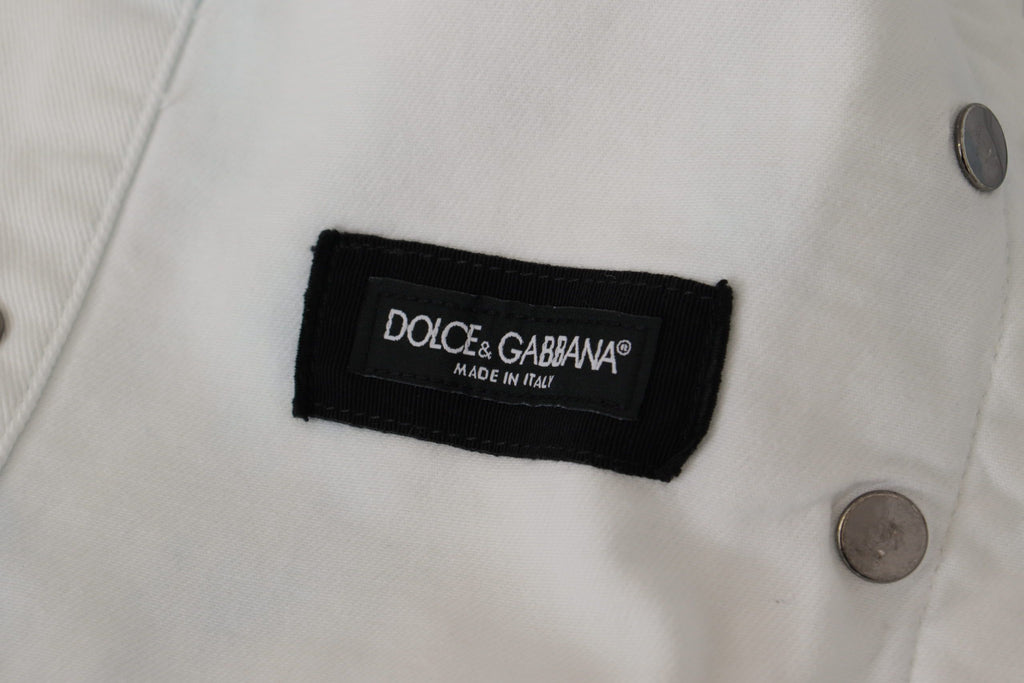 Weiße Jeansjacke mit Logo-Stickerei aus Baumwolle