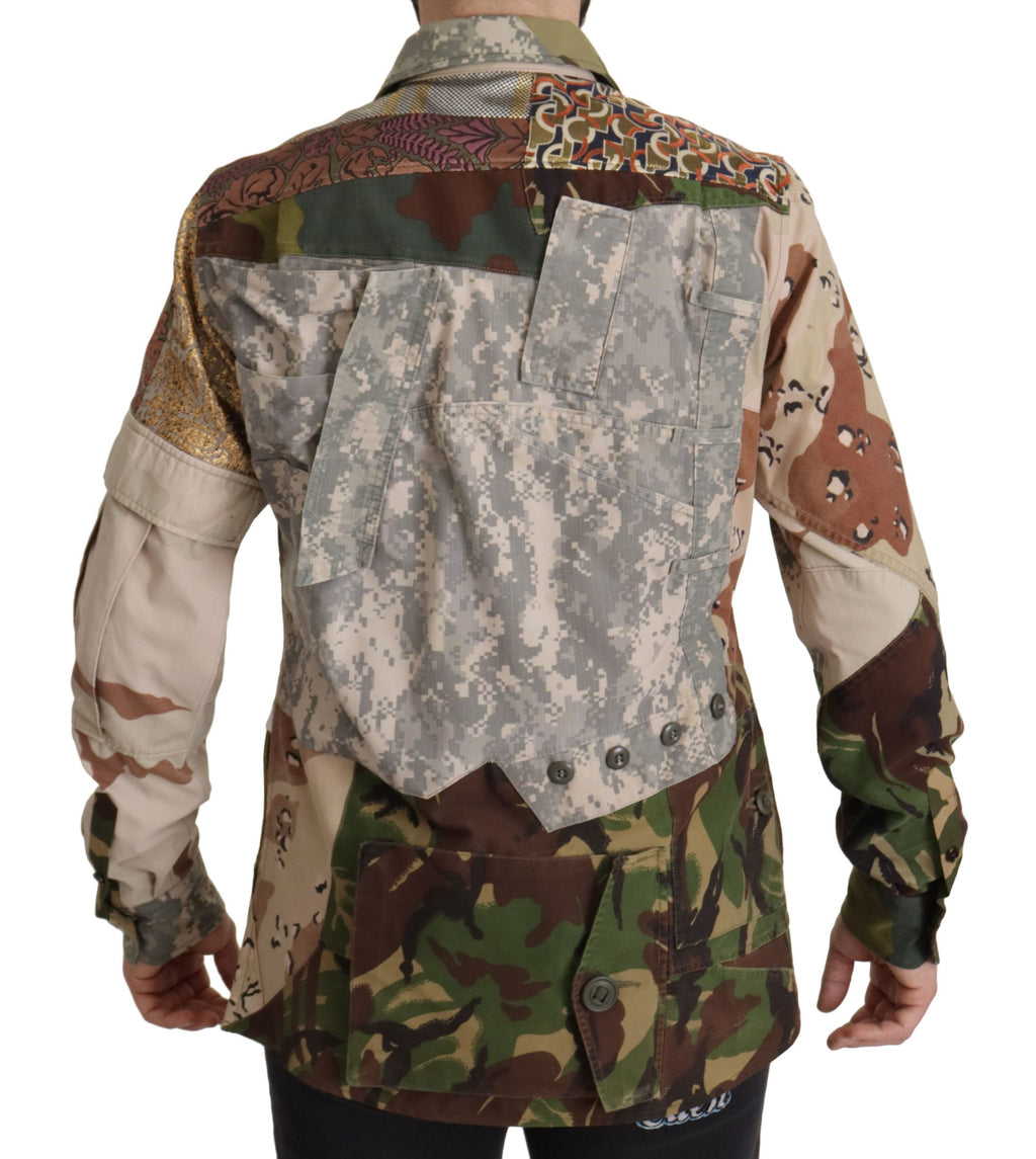 Mehrfarbiges Patchwork-Hemd mit Knopfleiste