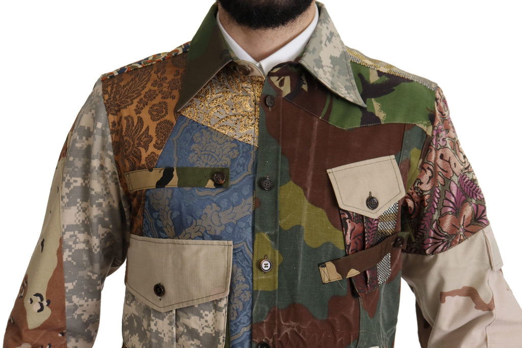 Mehrfarbiges Patchwork-Hemd mit Knopfleiste