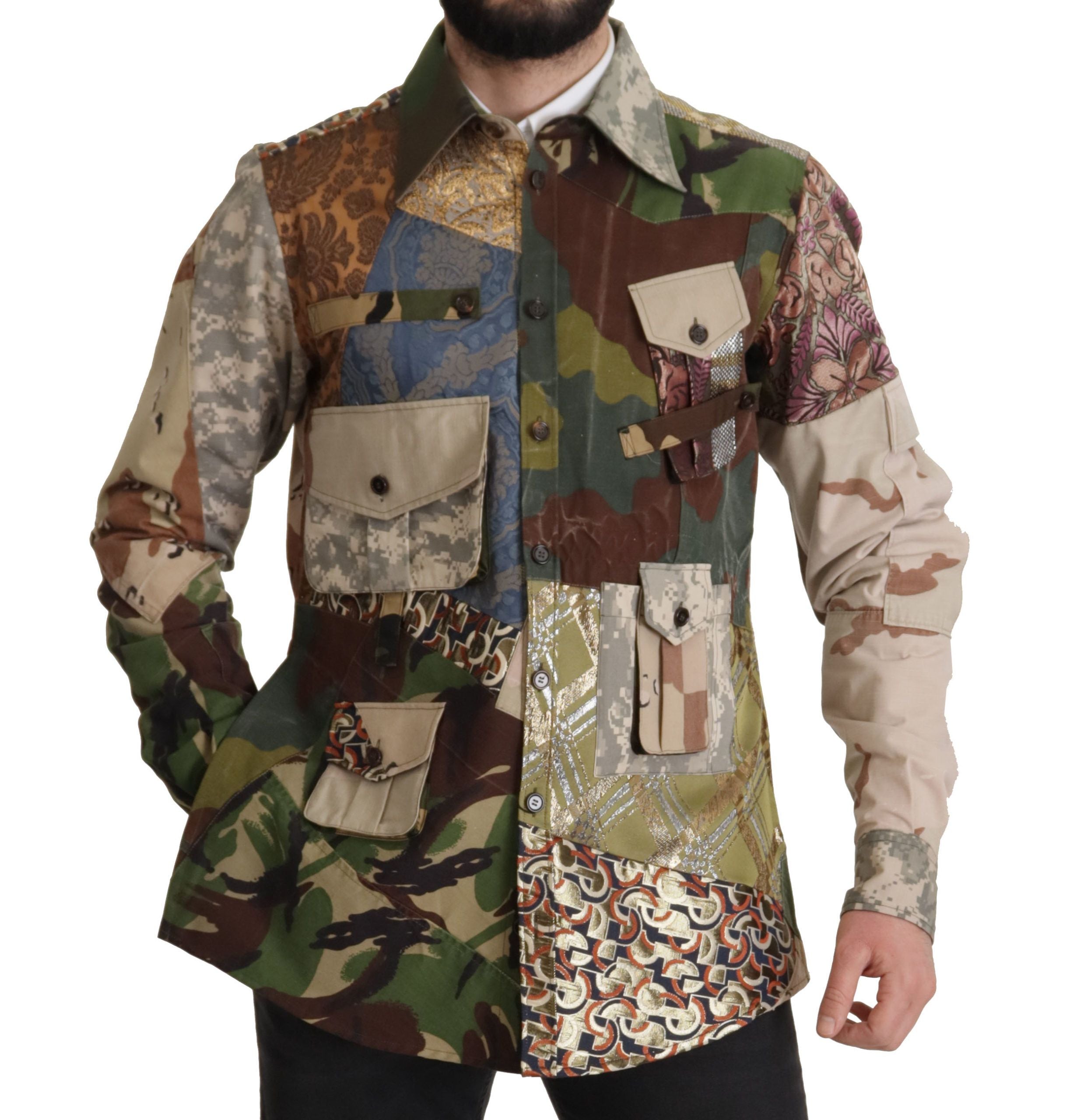 Mehrfarbiges Patchwork-Hemd mit Knopfleiste