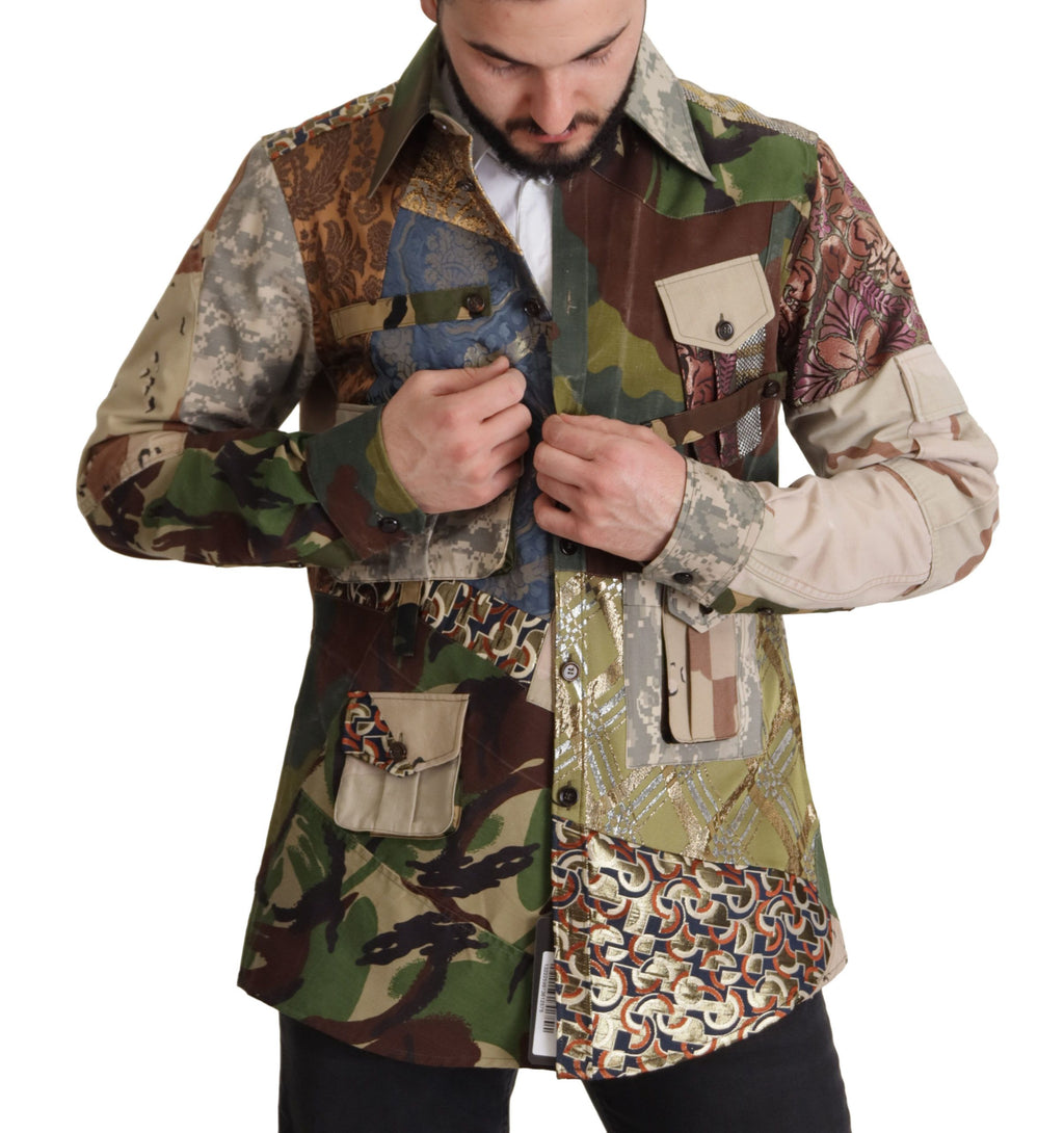 Mehrfarbiges Patchwork-Hemd mit Knopfleiste