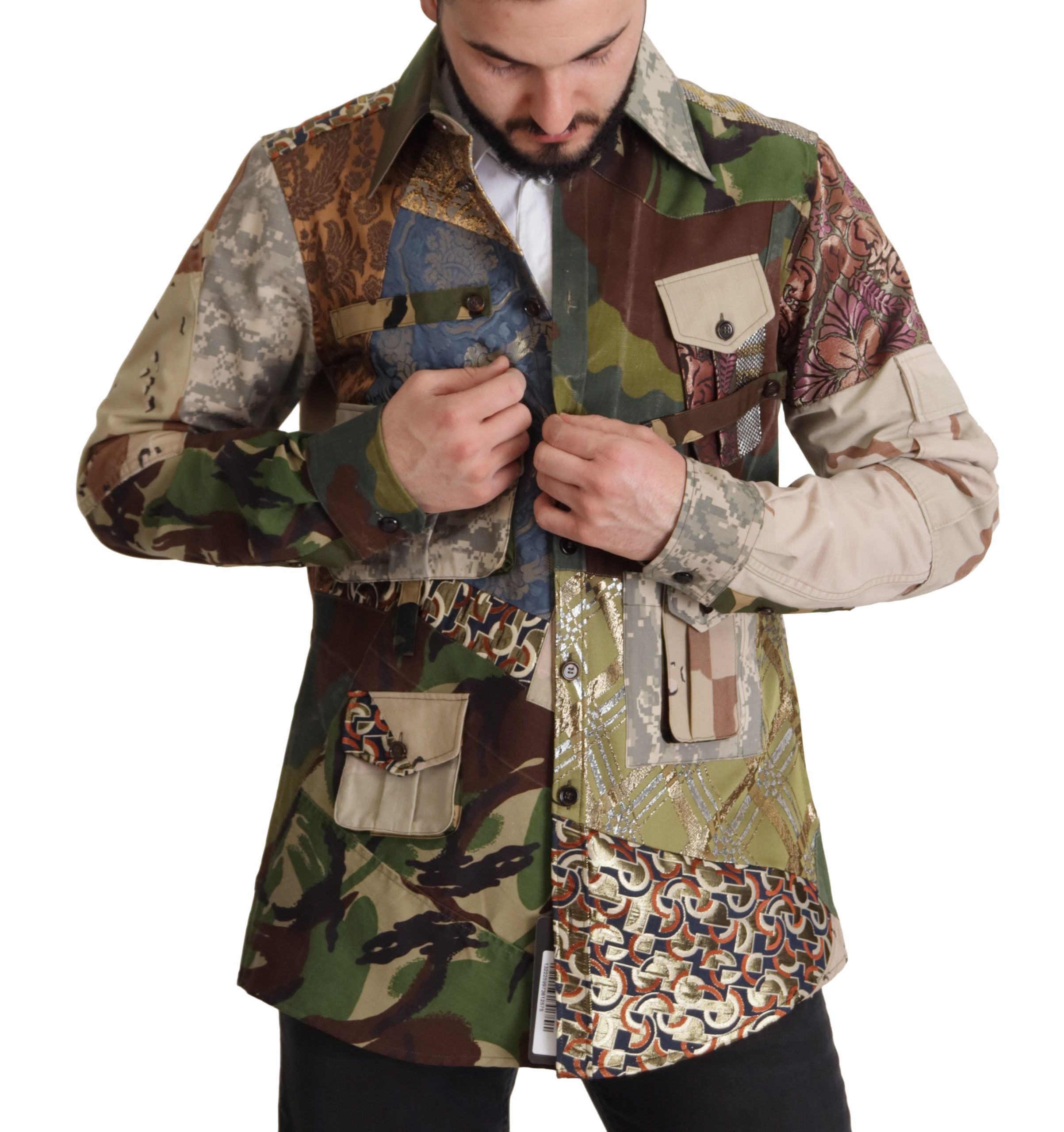 Mehrfarbiges Patchwork-Hemd mit Knopfleiste