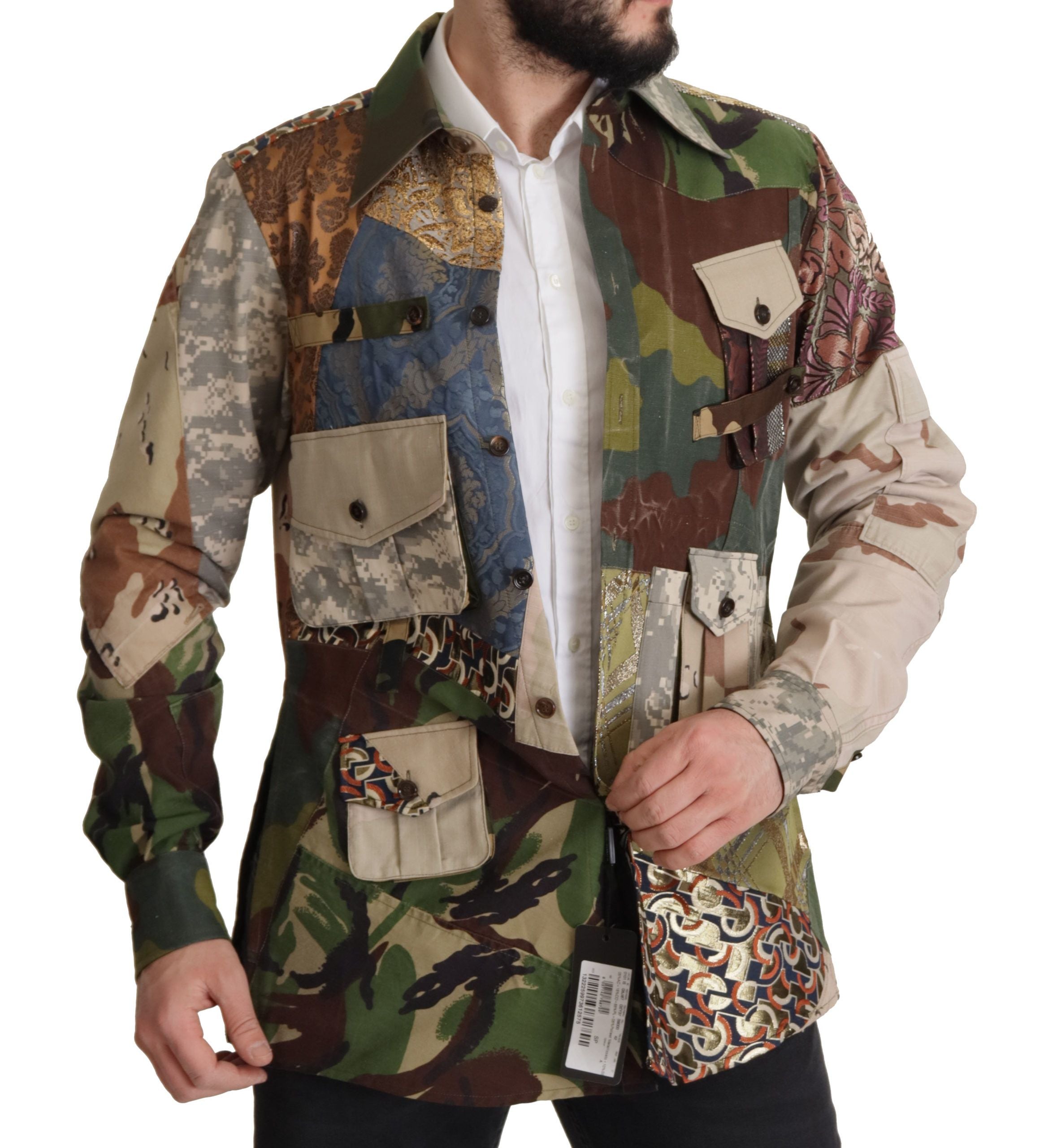 Mehrfarbiges Patchwork-Hemd mit Knopfleiste