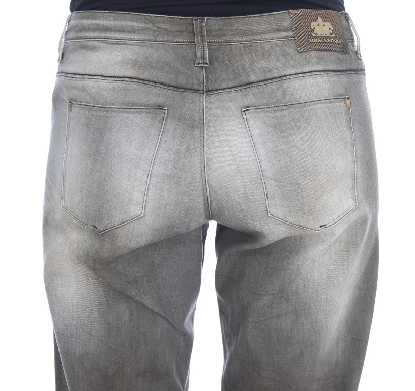Graue Loose Fit Boyfriend Jeans aus Baumwollmischung